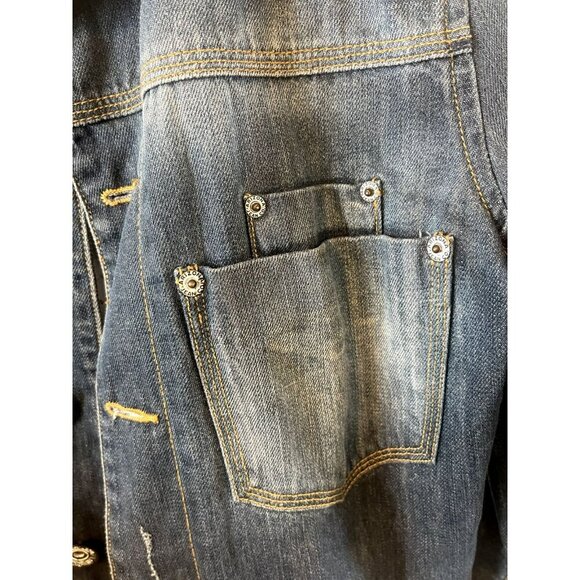 Womens Arizona Denim Jacket vintage Dark washed Jacket L LOVE NOT WAR lining - Picture 5 of 7